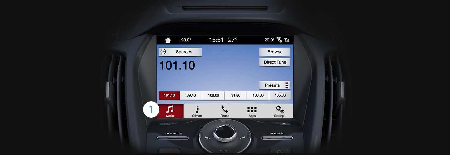 แตะที่ไอคอนเสียง (Audio) เพื่อเลือกแหล่งที่มาของเพลงและเสียง